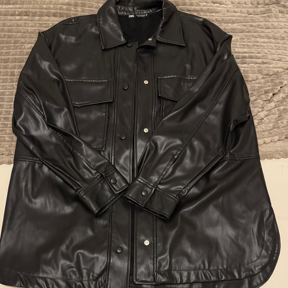 Zara Women’s Black Faux Leather Jacket Medium